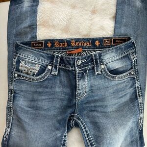 Rock Revival Laney Skinny Jeans - Faded Blue with White Stitching